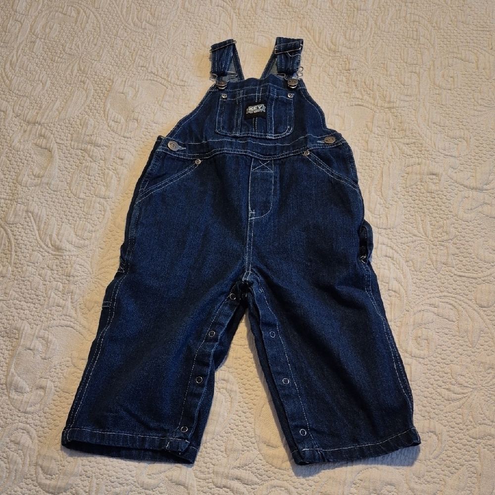 Key boys 24 months jean overalls, dark blue wash, inseam snaps VVGUC